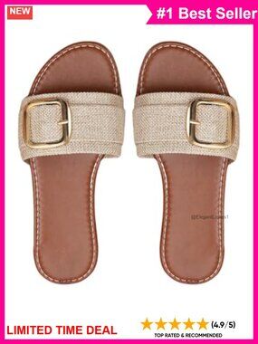 GORGLITTER Women's Wide Width Slide Sandals Chain Strappy Flat Summer